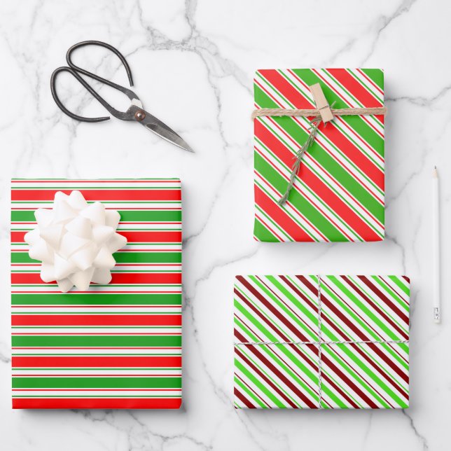 Fun Green, White, Red Coloured Christmas-Inspired Wrapping Paper Sheet (Front)