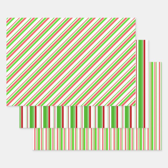 Fun Green, White, Red Coloured Christmas Inspired Wrapping Paper Sheet (Set)
