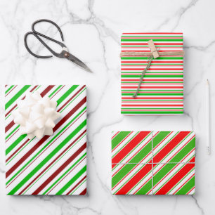 Fun Green, White, Red Coloured Stripes Patterns Wrapping Paper Sheet