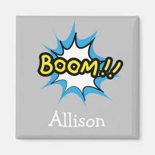Fun Grey Boom Comic Book Theme Magnet