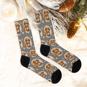 Fun Grey Custom Dog Photo Paw Print Socks