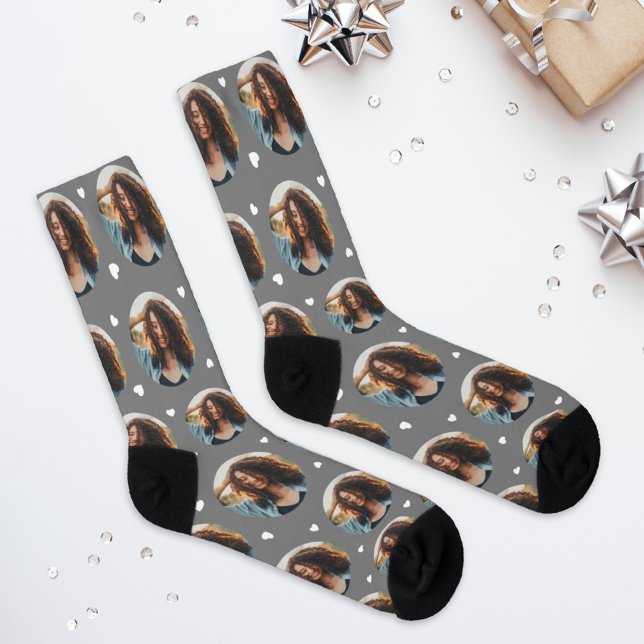 Fun Grey Custom Girlfriend Photo Heart Socks (Creator Uploaded)