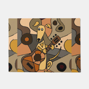 Fun Greyhound Dog Playing Guitar Modern Art Doormat