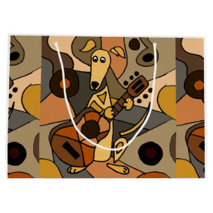 Fun Greyhound Dog Playing Guitar Modern Art Large Gift Bag