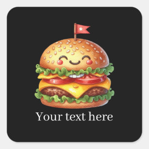 Fun grilled hamburger customizable square sticker