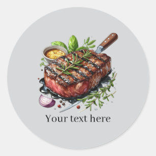 Fun grilled steak customizable classic round sticker
