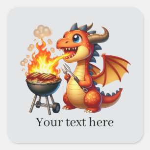 Fun grilling dragon customizable  square sticker