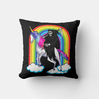 Fun Grim Reaper Riding An Unicorn Death Unicorn Ha Throw Pillow