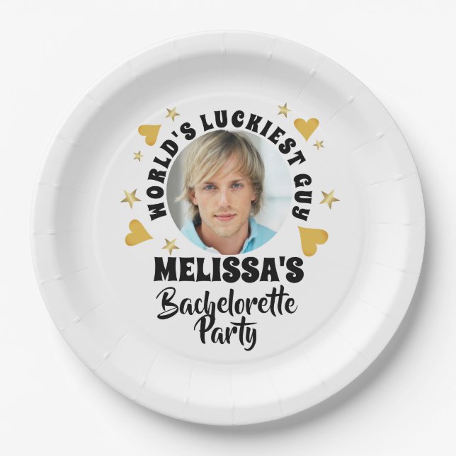 Fun Grooms Face Photo Bachelorette Party Paper Plate (Front)