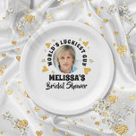 Fun Grooms Face Photo Gold Hearts Bridal Shower Paper Plate<br><div class="desc">Fun personalized groom's face bridal shower design. Designed by Thisisnotme©</div>