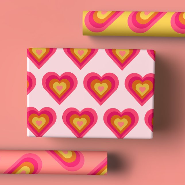 Fun Groovy Retro Hearts Wrapping Paper Sheet (Creator Uploaded)