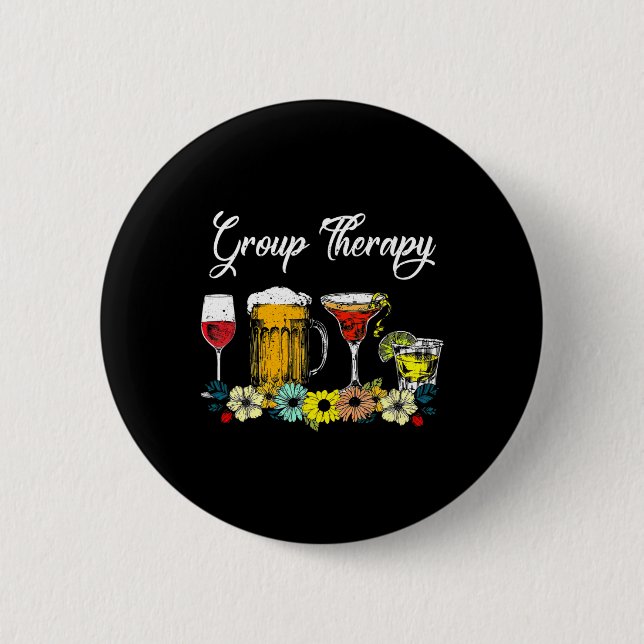 Fun Group Therapy Floral Drink Glasses Mental Heal 2 Inch Round Button (Front)
