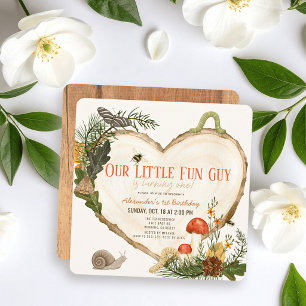 Fun Guy Wood Slice Mushroom Boy 1st Birthday Invitation