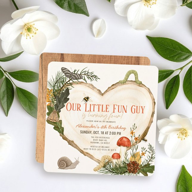 Fun Guy Wood Slice Mushroom Boy Birthday Invitation (Creator Uploaded)