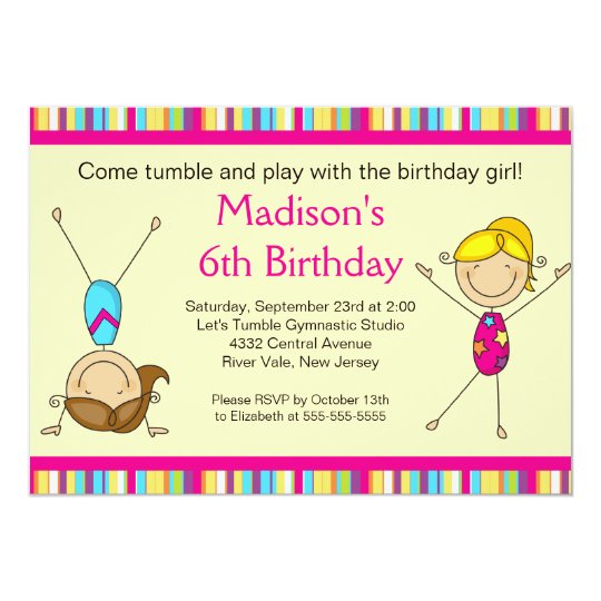 fun gymnastics kids birthday party invitation zazzle ca kid birthday party invitations