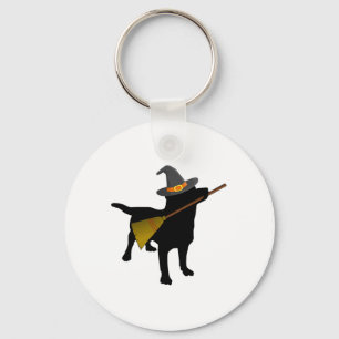 Fun Halloween Black Lab Dog Cute Witch Hat Broom Keychain