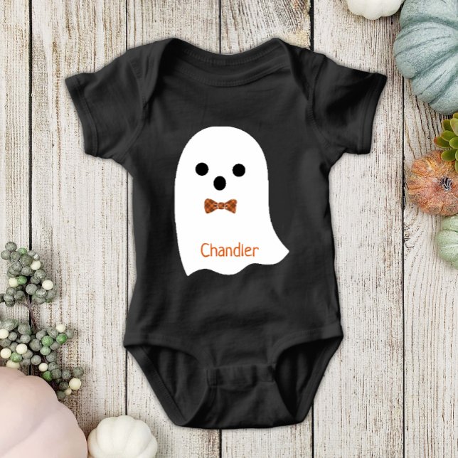 Fun Halloween Boy Ghost Plaid Bow Baby Name Bodysuit (Creator Uploaded)