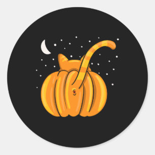 Fun Halloween Cat Butt Pumpkin Orange Tab Classic Round Sticker
