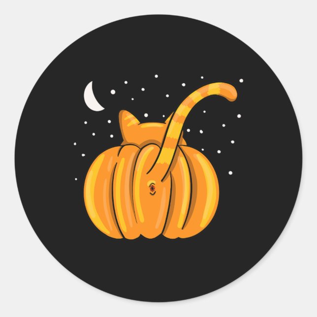 Fun Halloween Cat Butt Pumpkin Orange Tab Classic Round Sticker (Front)