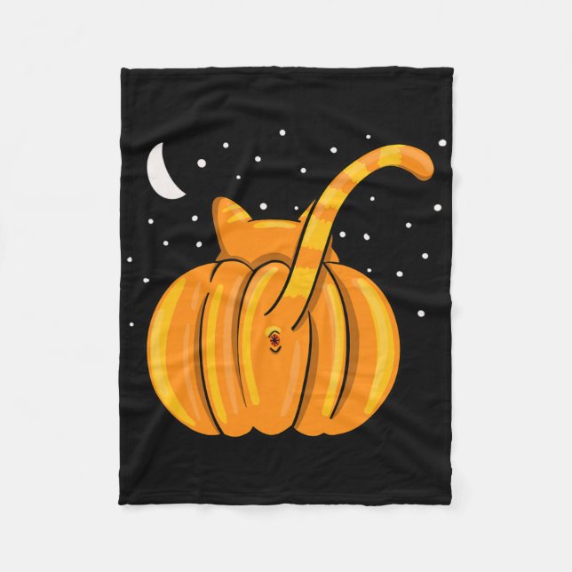 Fun Halloween Cat Butt Pumpkin Orange Tab  Fleece Blanket (Front)
