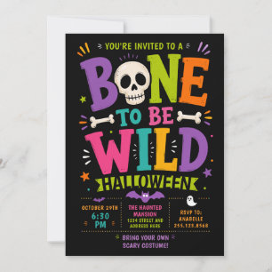 Fun Halloween Costume Party Colourful Skull Typo Invitation