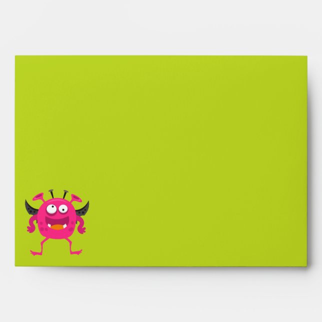 Fun Halloween Cute Green Pink Little Monster Envelope (Front)