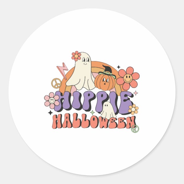 Fun Halloween Designs Hippie Halloween Retro Classic Round Sticker (Front)