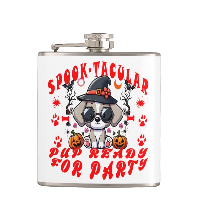 Fun Halloween Dog Pumpkin Design for Pets! Hip Flask (Front)