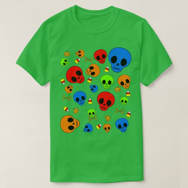 Fun Halloween Elements in Bright Colour Pattern T-Shirt (Design Front)