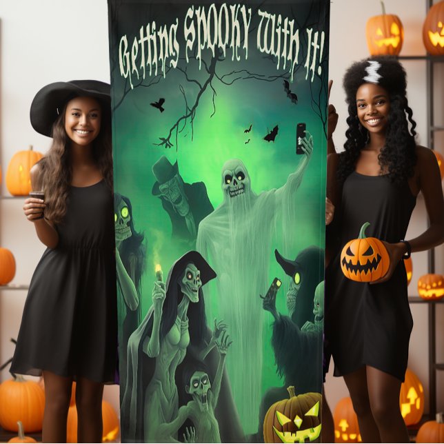 Fun Halloween "Getting Spooky With It" Selfie Stop Banner (Get Spooky This Halloween with Our Monster Selfie Station - Spooky Fun Awaits!)