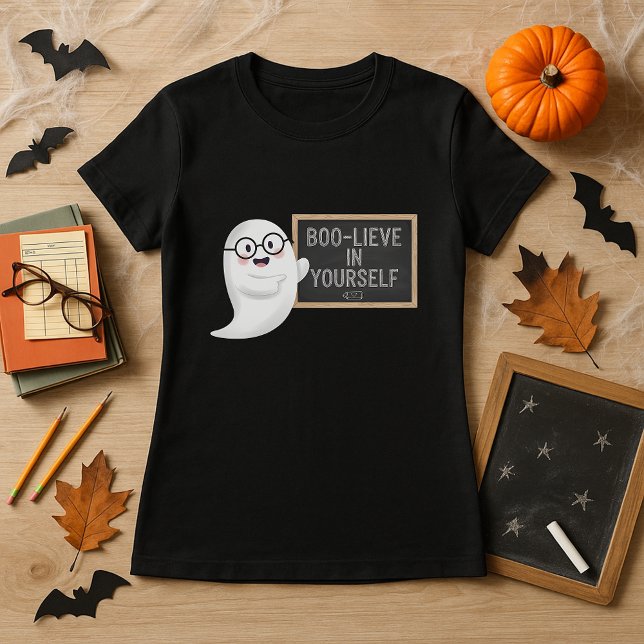 Fun Halloween Ghost BOO‑LIEVE in Yourself Teacher  T-Shirt (Creator Uploaded)