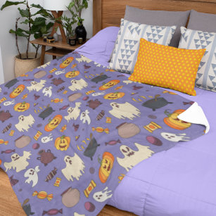Fun Halloween  Ghosts Purple Pattern   Fleece Blanket