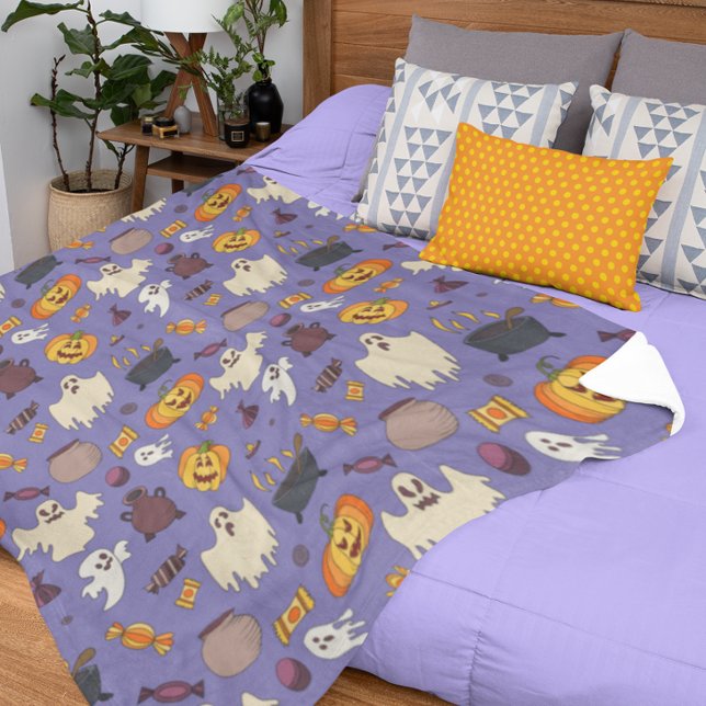 Fun Halloween  Ghosts Purple Pattern   Fleece Blanket (Creator Uploaded)