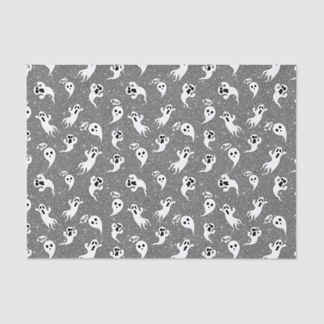 Fun Halloween Gold Glitter Ghosts  Tissue Paper (Front)