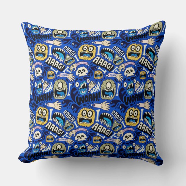 Fun Halloween Monster Pattern Throw Pillow (Front)