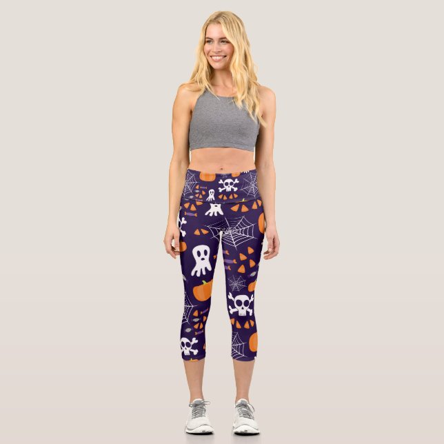 Fun Halloween Pattern Capri Leggings (Front)
