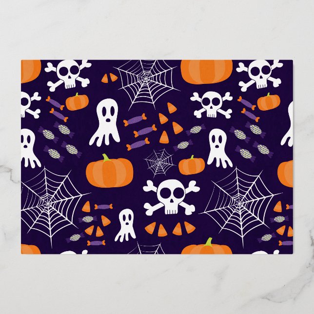 Fun Halloween Pattern Foil Holiday Card (Front)
