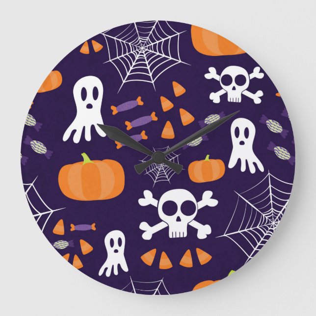 Fun Halloween Pattern Large Clock (Front)
