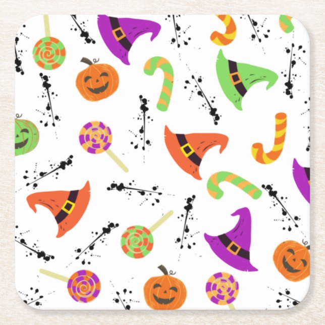 Fun Halloween Patterned White Square Paper Coaster (Front)