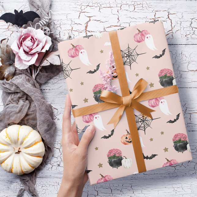 Fun Halloween Pink & Orange Pumpkin Spider Web Wrapping Paper (Fun Halloween Pink & Orange Pumpkin Spider Web Wrapping Paper)