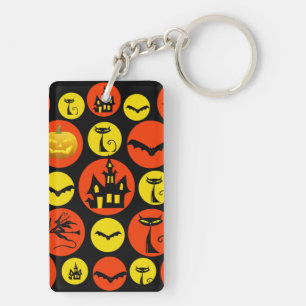 Fun Halloween Polka Dot Pattern Haunted House Keychain