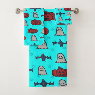Fun Halloween Print on Blue  Bath Towel Set