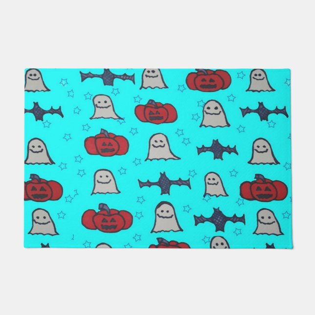 Fun Halloween Print on Blue  Doormat (Front)
