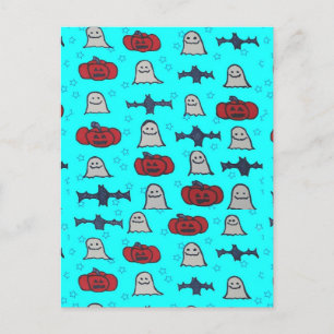 Fun Halloween Print on Blue Postcard