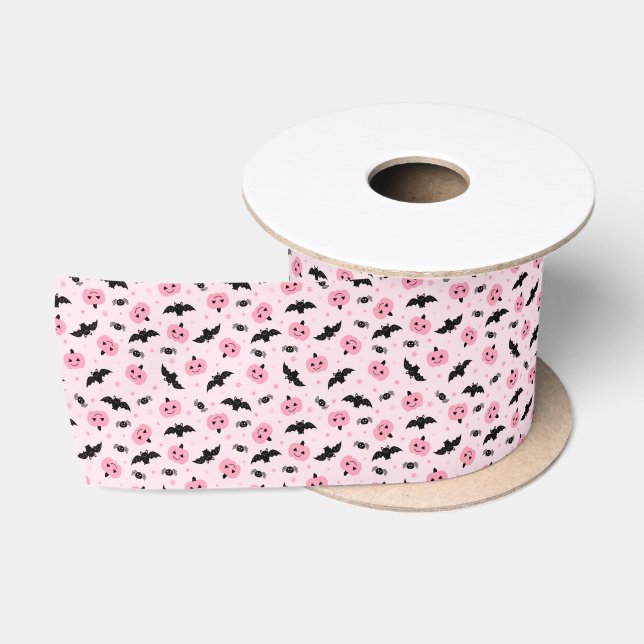 Fun Halloween pumpkin and Bat Pattern Ribbon Satin Ribbon (Spool)