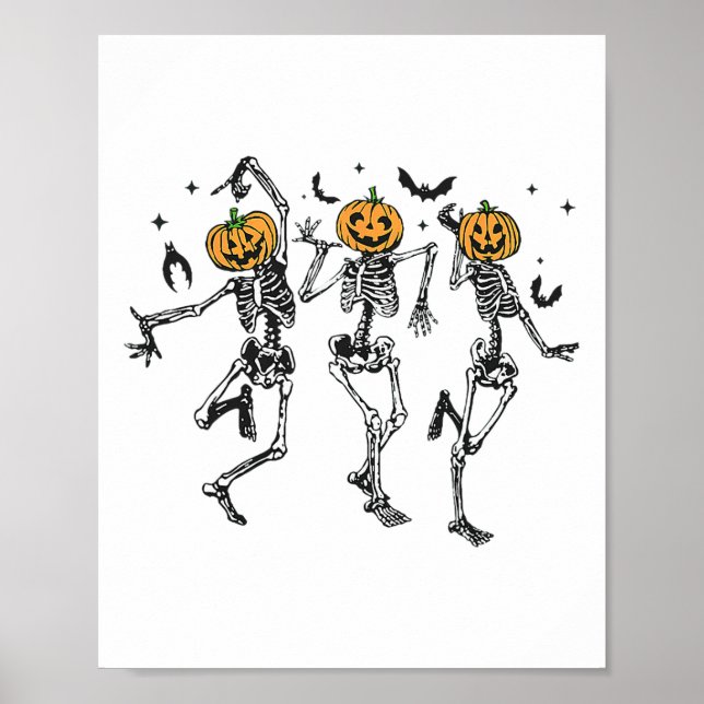 Fun Halloween Pumpkin Dancing Skeleton Costume Wom Poster (Front)