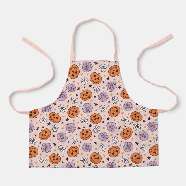Fun Halloween Pumpkins and Flowers Pattern Apron (Front)