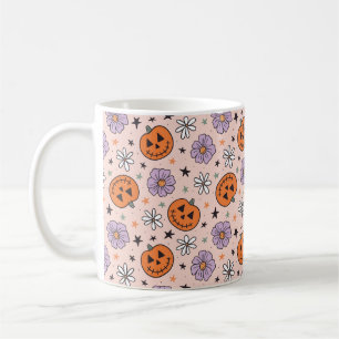 Fun Halloween Pumpkins and Flowers Pattern Coffee Mug