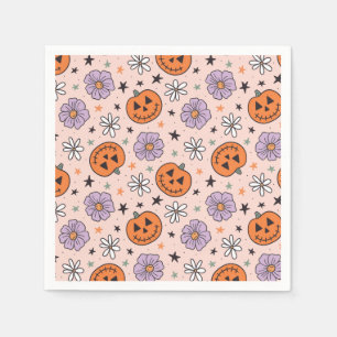 Fun Halloween Pumpkins and Flowers Pattern Napkin
