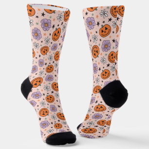 Fun Halloween Pumpkins and Flowers Pattern Socks